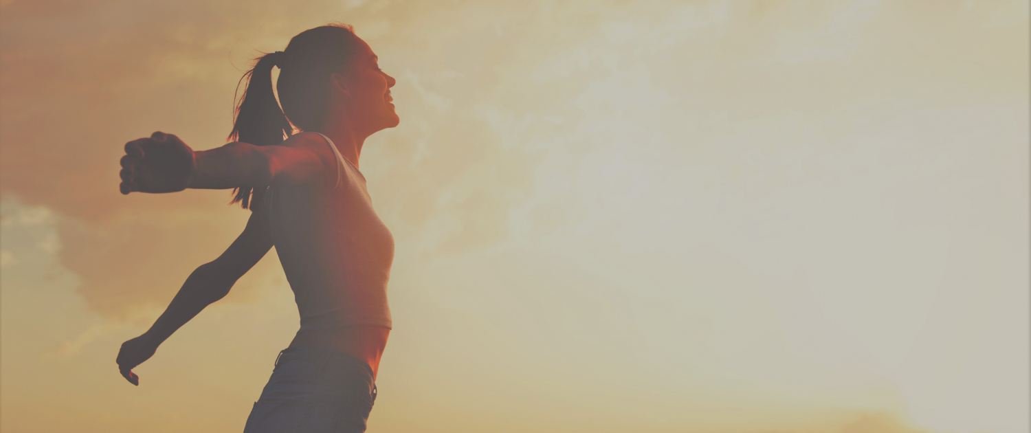Young woman enjoying outdoors, sky background Young woman enjoying outdoors, sky background