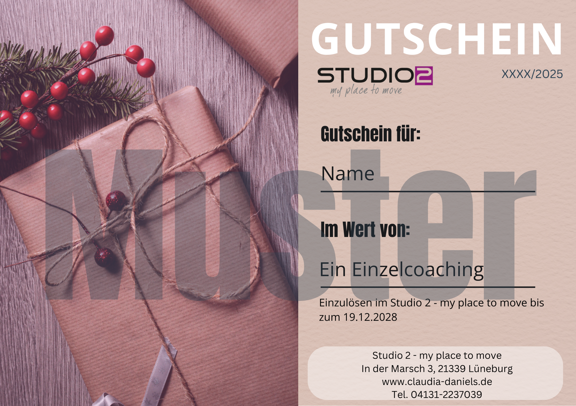 Geschenkgutschein 1 Geschenkgutschein Weihnachten Studio 2 - my place to move